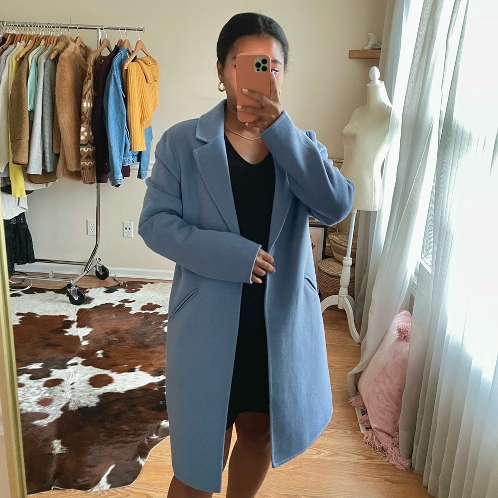 Rachel Zoe Powder Blue Wool-Blend Single-Breasted Coat